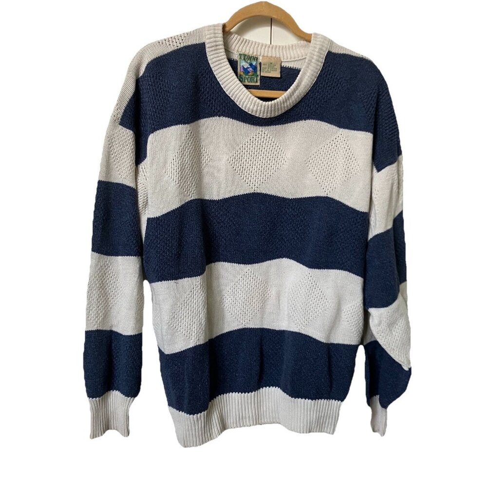 Vintage TT&Co Sport Sweater Womens M Coastal Striped Grandpa‎ Pullover